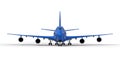 Large passenger aircraft of large capacity for long transatlantic flights. Blue airplane on white isolated background