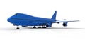 Large passenger aircraft of large capacity for long transatlantic flights. Blue airplane on white isolated background