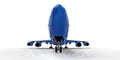 Large passenger aircraft of large capacity for long transatlantic flights. Blue airplane on white isolated background