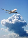 Large passenger plane in blue sky