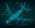 Large passenger plane isometric blueprint