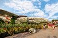 Large passenger plane made of flowers on the territory of the botanical Dubai Miracle Garden in Dubai city, United Arab Emirates