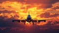 A large passenger plane stands up against the background.