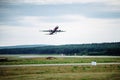 Large passenger plane on the taxiway at the airport Royalty Free Stock Photo