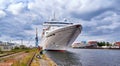 Large passenger ship in the industrial port in Wismar on the Baltic Sea Royalty Free Stock Photo