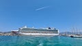 Large passenger ships brought tourists to the French island of Corsica in the port of Ajaccio in July 2022 Royalty Free Stock Photo