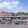 Large pedestrian bridge at a busy crossroad. Beijing, China