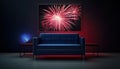Large picture frames mock up with fireworks on the wall and big sofa Royalty Free Stock Photo