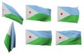 Six different positions of the flag of Djibouti