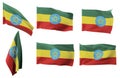 Six different positions of the flag of Ethiopia