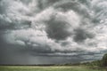 Large picturesque rain clouds over fields and meadows of Russia Royalty Free Stock Photo