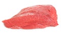 A large piece of raw beef is isolated on white.