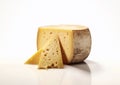 Large piece and slices of aged pecorino cheese.Macro.AI Generative