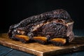 A large piece of smoked beef brisket on the ribs with a dark crust Royalty Free Stock Photo