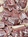 Large pieces of raw meat background, Wholesale meat product in market, texture. Vertical photo