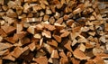 A large pile of birch wood. Chopped firewood. Royalty Free Stock Photo