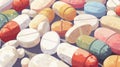 A large pile of colorful pills and tablets on a table, AI Royalty Free Stock Photo
