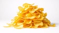 A large pile of crispy potato chips on a white background Royalty Free Stock Photo