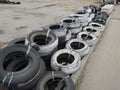 A large pile of dark old car tires related Royalty Free Stock Photo