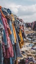 A stunning image of large pile of discarded clothing creates a mountain of textile waste. Royalty Free Stock Photo
