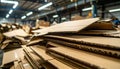 Stack of corrugated cardboard sheets in a warehouse with fluorescent lighting Royalty Free Stock Photo