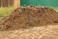 Large pile of manure. Fertilizer for garden plants. Chicken poop