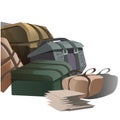 Large pile of road suitcases in cartoon style