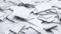 A large pile of scattered white papers on a minimalist background. Royalty Free Stock Photo