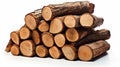 A large pile of timbered wood on white background generated by AI tool