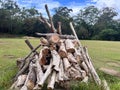 Large pile of tree logs preperd for Lag Baomer Jewish holiday