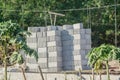 Large piles of brick block prepared for construction