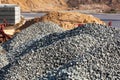 Large piles of construction sand and gravel used for asphalt production and building. Royalty Free Stock Photo