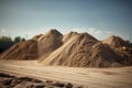 Piles of sand and gravel near the entrance to the construction site. Piles of limestone materials for construction. Generative AI Royalty Free Stock Photo