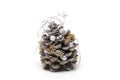 large pine cone decorated Christmas white background Royalty Free Stock Photo