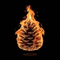 Large pine cone on fire, engulfed in bright flames, i Royalty Free Stock Photo