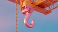 Large Pink Crane Hook Against a Clear Sky With Golden Light During Sunset Over a Construction Site in Progress With Royalty Free Stock Photo