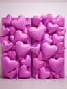 A large pink heart shaped wall with many balloons, AI
