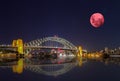 Large Pink moon rising behind Sydney CBD buildings NSW Australia Royalty Free Stock Photo