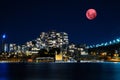 Large Pink moon rising behind Sydney CBD buildings NSW Australia Royalty Free Stock Photo