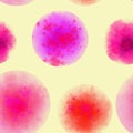 Orange and Pink Stain Pattern Isolated on Yellow. Watercolor Hand Painted Pink Dot Seamless Pattern.