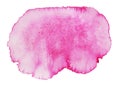 Large pink spot with airy watercolor effects. Abstract pink watercolor background. White paper, hand drawing.