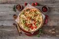 Large pizza for vegeterians with broccoli, topview Royalty Free Stock Photo