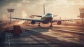 A large plane takes off on the runway. The concept of passenger aviation. AI generated Royalty Free Stock Photo