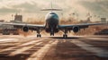 plane takes off on the runway. The concept of passenger and cargo aviation. AI generated Royalty Free Stock Photo