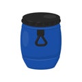 Large plastic barrel for water. Blue container with black lid and handle. Flat vector design for poster or banner Royalty Free Stock Photo