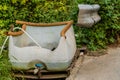 Large plastic container modified to catch water sitting on a woo Royalty Free Stock Photo