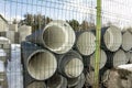 large plastic drainage pipes on the construction store site Royalty Free Stock Photo