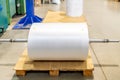 large plastic roll in the factory for the production of plastic packaging material and bags Royalty Free Stock Photo