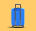 Large plastic travel suitcase with a combination lock and wheels back view 3d render on yellow