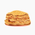 Large plate with fried pancakes on a white background